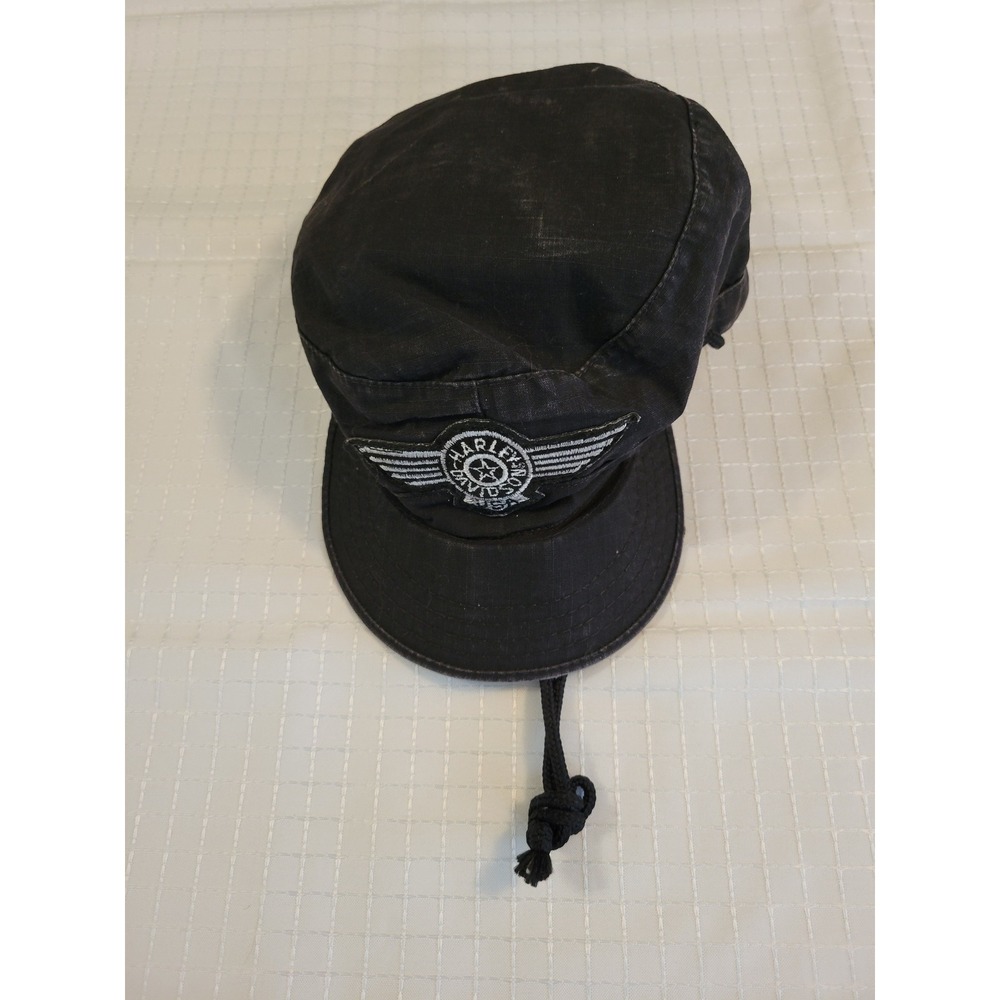 Harley Davidson Black Ripstop BDU Combat Cap Military Cadet Hat Size 7 Small
